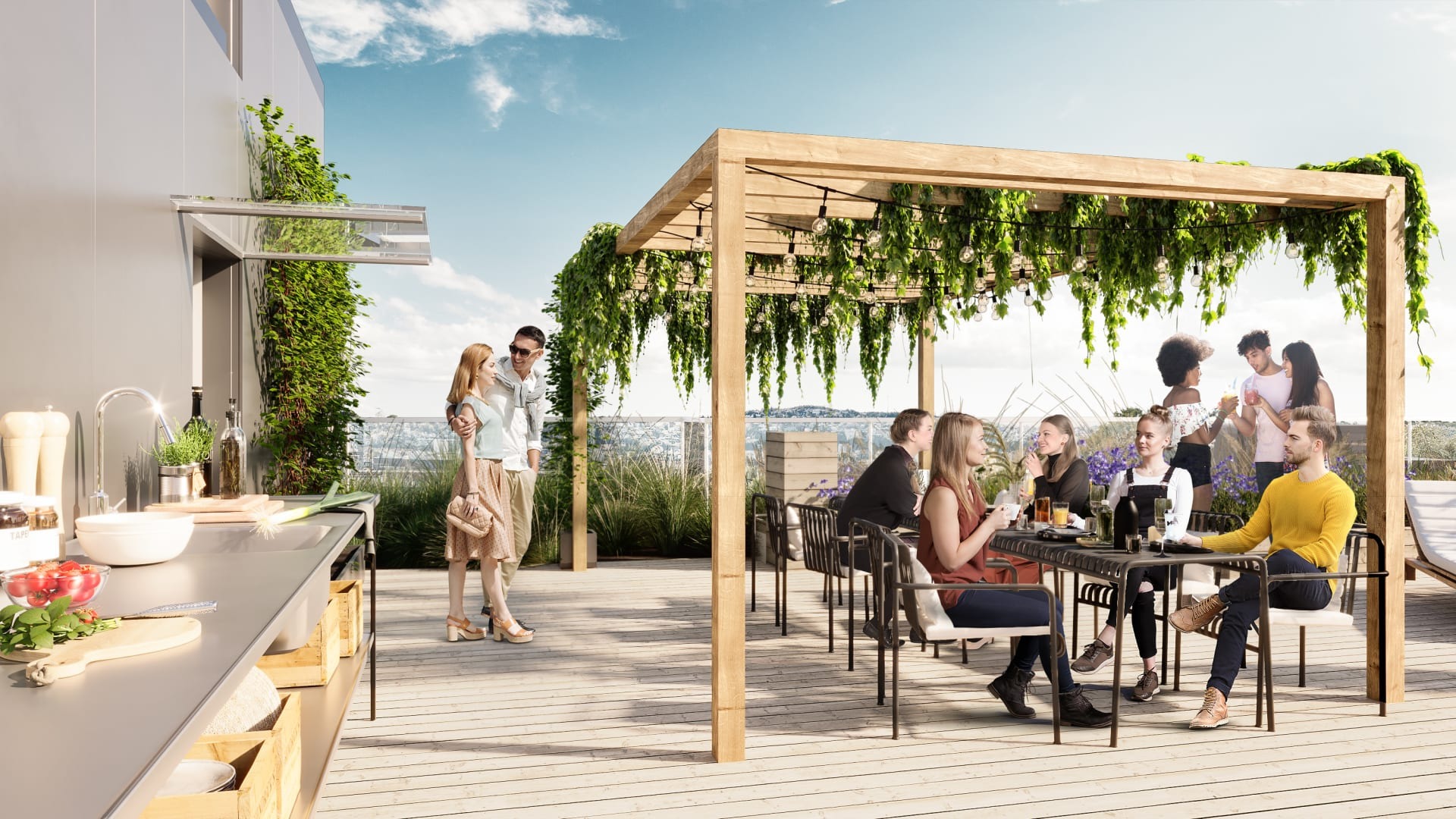 God stemning på takterrassen